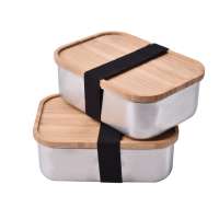 Eco friendly custom sustainable recycled 1 compartment asian frozen dry food box package stainless steel bamboo lid